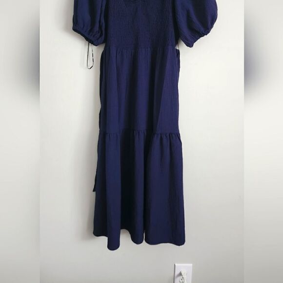 NEW WOMEN'S DKNY BLUE COLOR DRESS Shoulder Ruffle Knee Length SIZE 10 - Picture 2 of 4